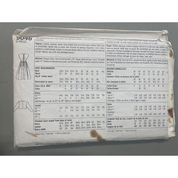 90s Simplicity 9046 Easy To Sew Sewing Pattern Size 16 Dress Bolero Jacket CUT - Picture 3 of 6